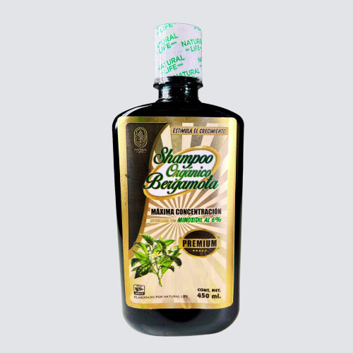 Shampoo Organico Bergamota MAX Premium with Minoxidil 6% | Natural Life 450 ml. (15.2oz)