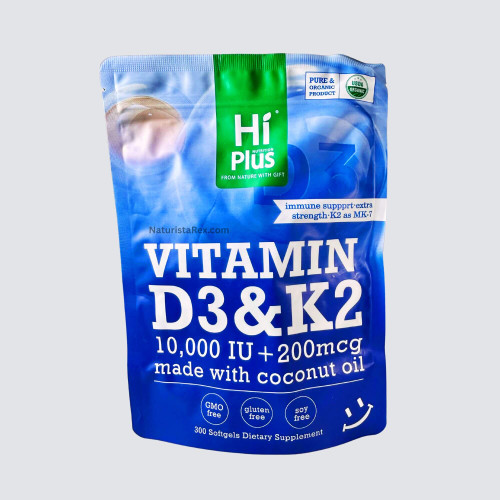HiPlus Nutrition Vitamin D3 & K2 10,000 IU + 200mcg made with Coconut oil 300 Softgels Dietary Supplement