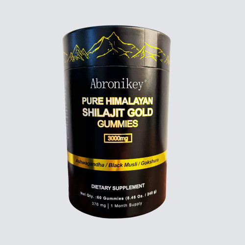 Abronikey Pure HIMALAYAN Shilajit Gold Gummies 3000mg Ashwagandha / Black Musli / Gokshura Dietary Supplement 60 Gummies (376 mg) 1 Month Supply