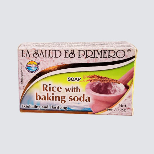 La Salud Es Primero | Rice with Baking Soda Exfoliating and Clarifying Soap (Jabón Arroz con Bicarbonato Exfoliante y Aclarante) | Net Wt 3.5 oz. (100 g.)