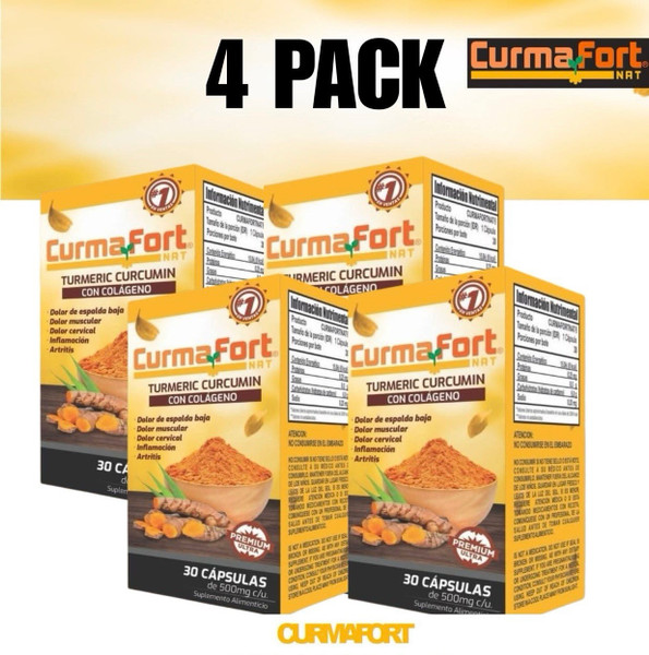4 PACK CurmaFort Nat Turmeric Curcumin con Colágeno 120 Caps 500mg