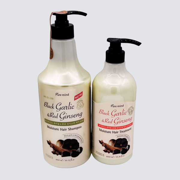 COMBO Pack Pure Mind Black Garlic & Red Ginseng Moisture Hair SHAMPOO & CONDITIONER