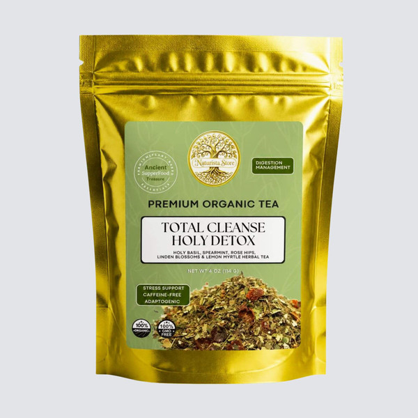 Total Cleanse Holy Detox (HOLY BASIL, SPEARMINT, ROSE HIPS,
LINDEN BLOSSOMS & LEMON MYRTLE) Herbal Tea 4 OZ (114 G)