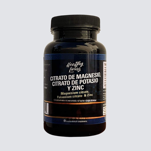 Healthy Living Magnesium Citrate, Potassium citrate & Zinc (Citrato de Magnesio, Citrate de Potasio y Zinc) | Dietary Supplement | 90 Capsules