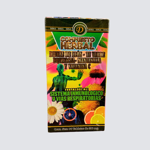 DINA Herbal Blend | Dandelion, Green Tea, Echinacea, Chamomile and Vitamin C | 90 Tablets (500 mg.)
