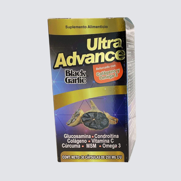 Ultra Advance BLACK GARLIC Glucosamine Chondroitin Collagen Vitamin C Turmeric Omega 3 MSM 30 Capsules of 250mg