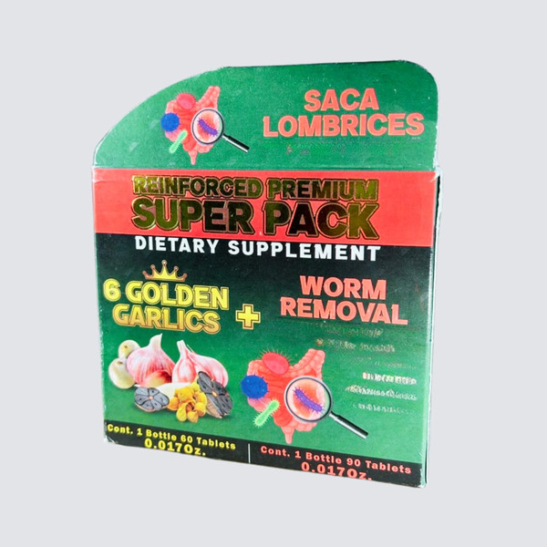La-Fuerza de Salud | Reinforced Premium Super Pack 6 Golden Garlics + Worm Removal | 2 in 1 (60 Tabs 0.0170 oz) (90 Tabs 0.0170 oz)