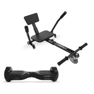 Hover-1 All-Star Hoverboard & Go-Kart Attachment Combo, Black with LED Multi-Color Wheel Board Lights, 6.5" Board Tires, Hand-Operated Real-Wheel Drive, Adjustable Seat and Frame, up to 220lbs., 7 mph