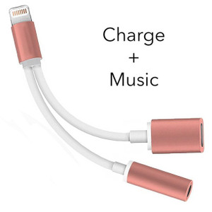 2 in 1 Lightning for iPhone 7 Adapter, iphone 7 Plus Adapter Lightning to 3.5mm Aux Headphone Jack and Charger Cable for iPhone 7 / 7 plus-pink