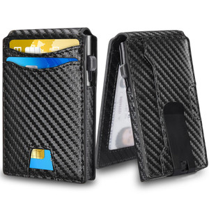 Pop up Mens Leather Wallet RFID Blocking Card / Money Clip Holder - Black