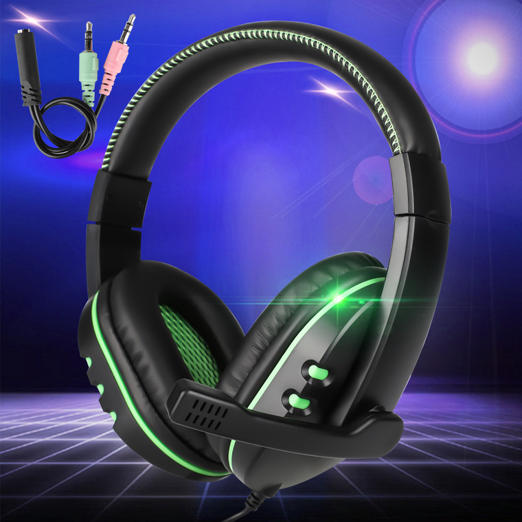 Gaming Headset with Microphone, Wired PC Headset with Stereo Surround Sound, 3.5mm Over-Ear Headphones fits for PC, PS4, Xbox One, Laptop - Green