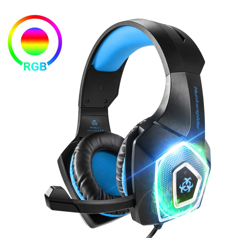 TSV Stereo Gaming Headset for PS4, Xbox One, PC, Noise Cancelling Over Ear Headphones with Mic, Bass Surround, LED Light, Volume Control & Mute Key, Soft Memory Earmuffs fits for Laptop Mac Computer