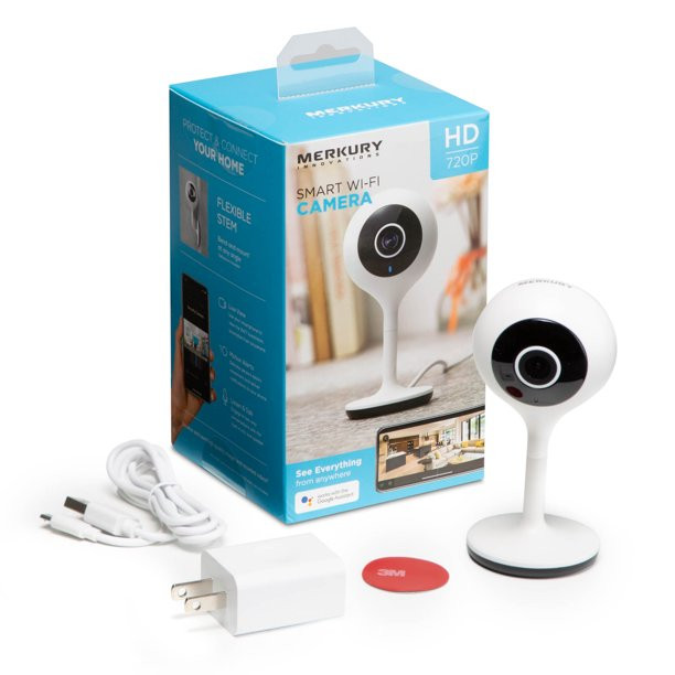 Merkury Innovations Smart WiFi 720P Camera with Voice Control, Requires 2.4GHz WiFi (or Baby/Elder/Pet)