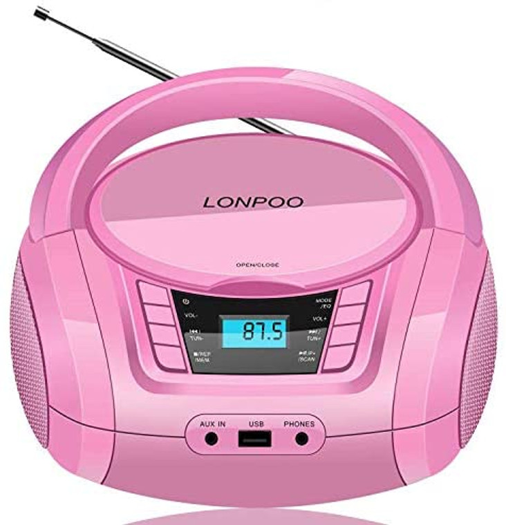 LONPOO Portable CD Player Classic Stereo Sound System Outdoor Speaker with FM Home Audio Radio, Bluetooth, Aux-in, USB Playback