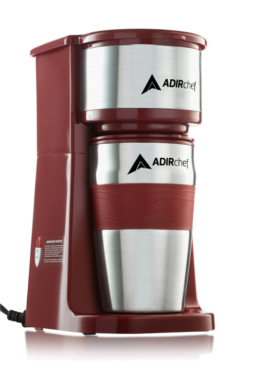 AdirChef Grab and Go Personal Coffee Maker with 15 oz. Travel Mug - Ruby Red