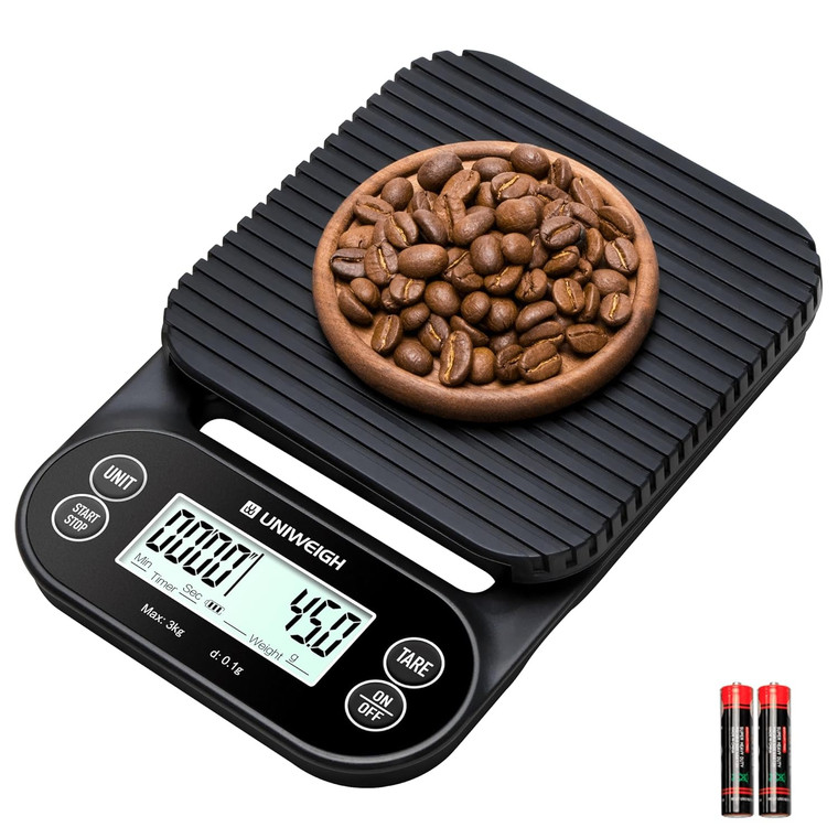 Digital Coffee Scale (For Pour over drip coffee) with Timer, 3kg/0.1g, Auto Off/Tare Function, LCD Display (Batteries Included)