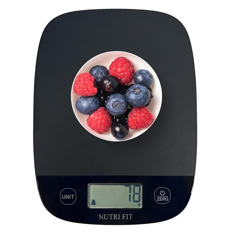 Nutri Fit Digital Food Scale for Kitchen,  Pounds, Grams and Ounces, Ultra Slim Smart Tare  - Black