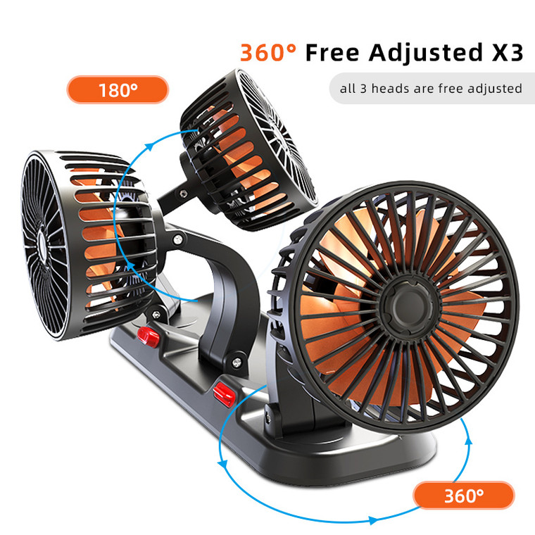 Portable Triple-Head Adjustable Electric Car Fan 12V USB Cooling System for Cars, Trucks, Vans etc