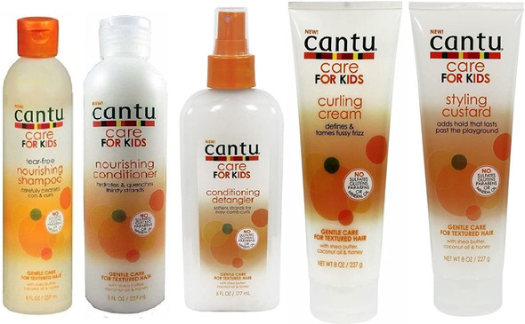 Cantu Care For kids Gentle Care Shampo+Conditioner+Detangler+Curling Cream And Custurd Set Of 5