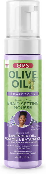 ORS Braid Setting Mousse with Nourishing Lavender, Acai and Batana Oil, Paraben Free, 7 Fluid Ounces