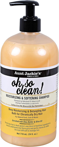 Aunt Jackie's Oh So Clean Deep Moisturising and Softening Hair Shampoo for Natural Curls, Coils and Waves, Enriched Shea Butter, 24 oz Family Sized Pump