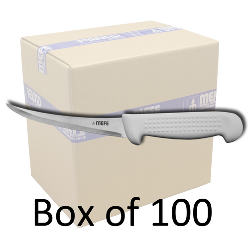 Box of 100 - 6"/15cm Hollow Ground Curved Boning Knife - Beaded White Fibrox Handle