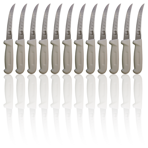 Box of 12 - 6"/15cm Curved Boning Knife - White Fibrox Handle & Fluted Blade