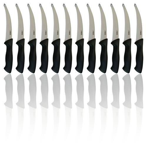 Box of 12 -  5.5" Tripe Offal / Skinning Knife - Stub Point Reverse Blade & Black Handle