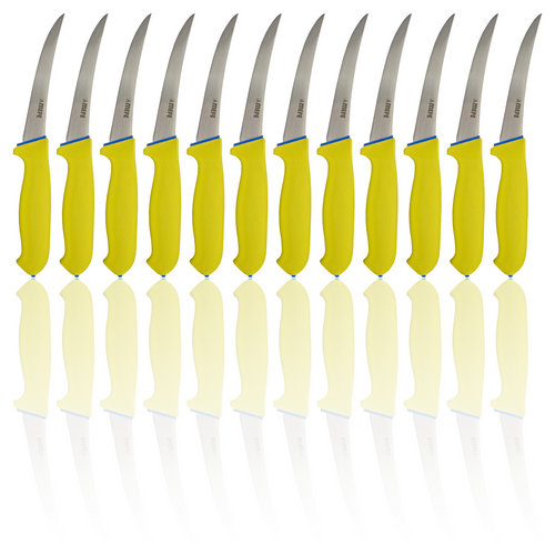 Box of 12 - 5"/13cm Curved Boning Knife - Yellow Soft Grip Handle