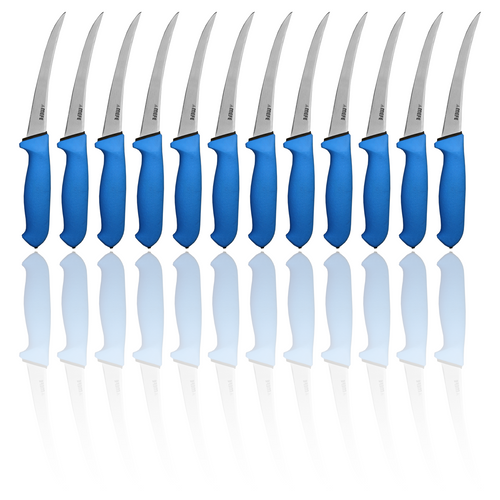 Box of 12 - 6"/15cm Curved Boning Knife - Blue Soft Grip Handle