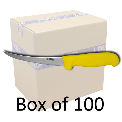 Box of 100 - 6"/15cm Flexible Curved Boning Knife - Yellow Fibrox Handle