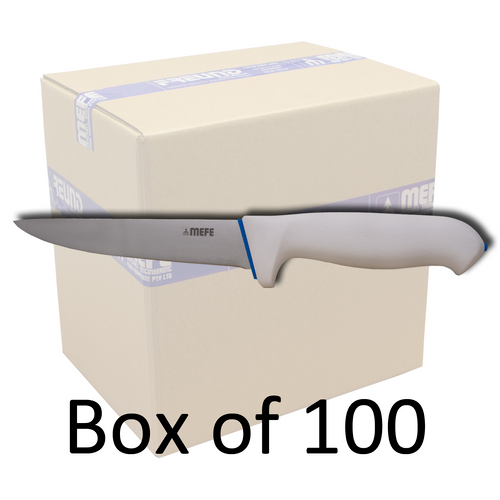 Box of 100 - 6"/15cm Straight Boning Knife - White Soft Grip Handle