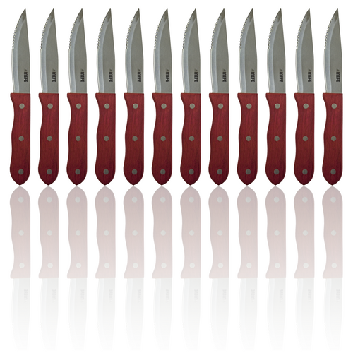 Box of 12 - 5"/13cm Restaurant Serrated Steak Knife - Wooden Handle