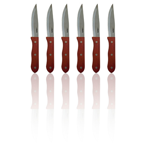 5"/13cm Restaurant Serrated Steak Knife - Wooden Handle - Pack of 6