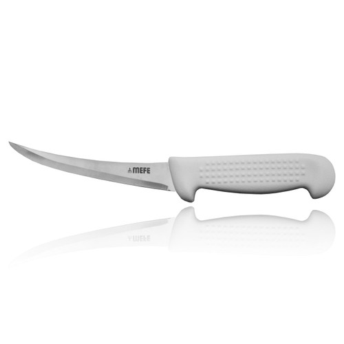 6"/15cm Hollow Ground Curved Boning Knife - Beaded White Fibrox Handle