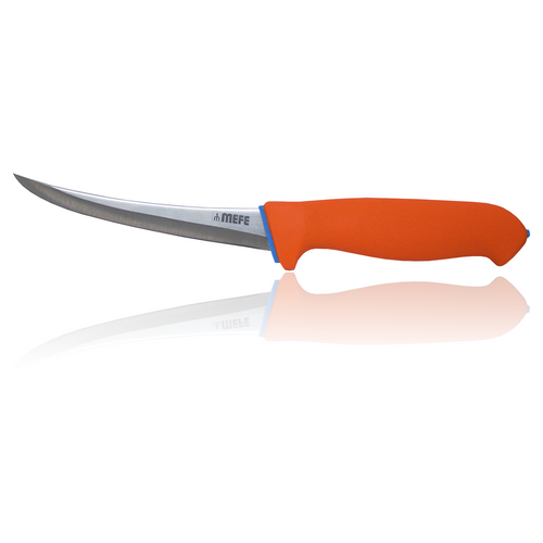 6"/15cm Curved Boning Knife - Hollow Ground - Orange Soft Grip Handle