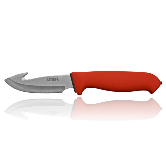 MEFE 4.5"/11cm Skinning Gut Hook Knife - Red Double Soft Grip Handle