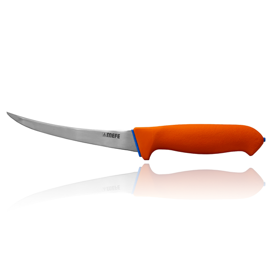 MEFE 6"/15cm Curved Boning Knife - Orange Soft Grip Handle