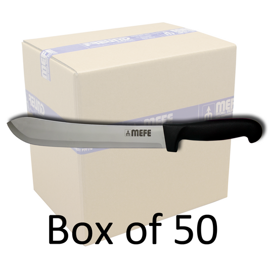 MEFE Box of 50 - 10"/25cm Butcher's Steak Knife - Black PP Handle - Hollow Ground Blade