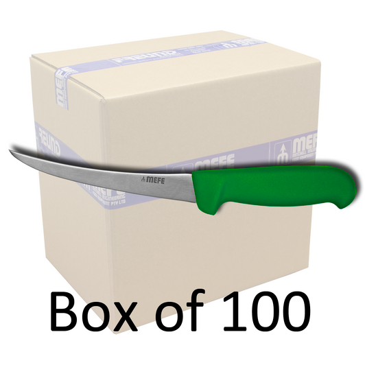 MEFE Box of 100 - 6"/15cm Curved Boning Knife - Green Fibrox Handle