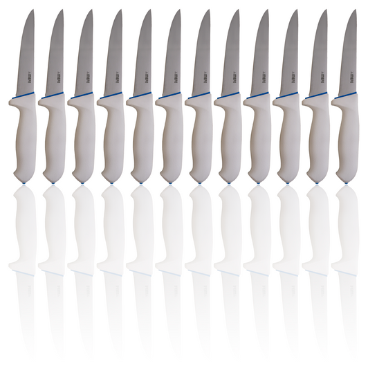 MEFE Box of 12 - 6"/15cm Straight Boning Knife - White Soft Grip Handle