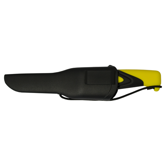 Box of 100 - 4"/10cm Hunting / Fishing Knife With Cord And Sheath - Yellow Soft Grip Handle