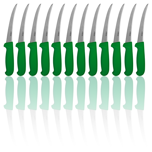 MEFE Box of 12 - 6"/15cm Curved Boning Knife - Green Fibrox Handle