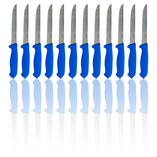 MEFE Box of 12 - 7"/18cm Straight Boning Knife - Blue Soft Grip Handle