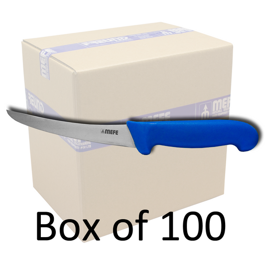 MEFE Box of 100 - 6"/15cm Flexible Curved Boning Knife - Blue Fibrox Handle