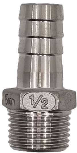 Hose Tail Stainless Steel - ½" BSP Thread to 5/8" (15mm) Hose Hose Tail Stainless Steel - ½" BSP Thread to 5/8" (15mm) Hose