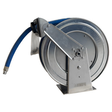 MEFE 3/4" S/S Hose Reel, Spring Retract, 20m Food Grade Hose, 20 Bar, 95°C