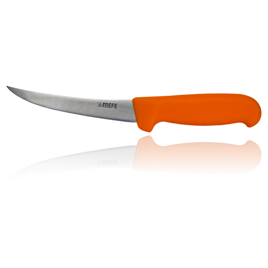 MEFE 5"/13cm Curved Boning Knife - Orange Fibrox Handle MEFE 5"/13cm Curved Boning Knife - Orange Fibrox Handle