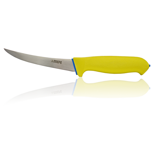 MEFE 5"/13cm Curved Boning Knife - Yellow Soft Grip Handle MEFE 5"/13cm Curved Boning Knife - Yellow Soft Grip Handle