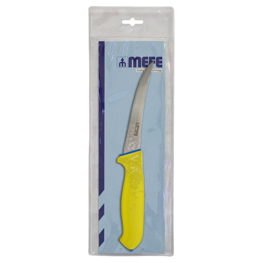 MEFE 5"/13cm Curved Boning Knife - Yellow Soft Grip Handle Plastic Knife Bag Included